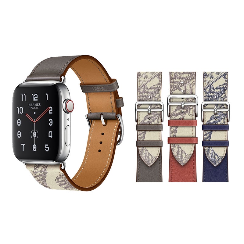 For Apple Watch Series 9&8&7 41mm / SE 3&SE 2&6&SE&5&4 40mm / 3&2&1 38mm Silk Screen Pattern Leather Watch Band(Grey)