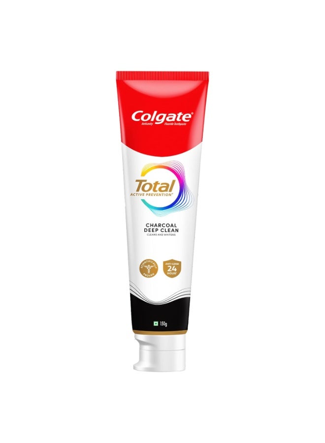 Colgate Total  Charcoal Deep Clean Antibacterial Toothpaste, Stronger 12-Hour Anti-Germ Protection & Enamel Protection for Whole Mouth Health, 150Gm