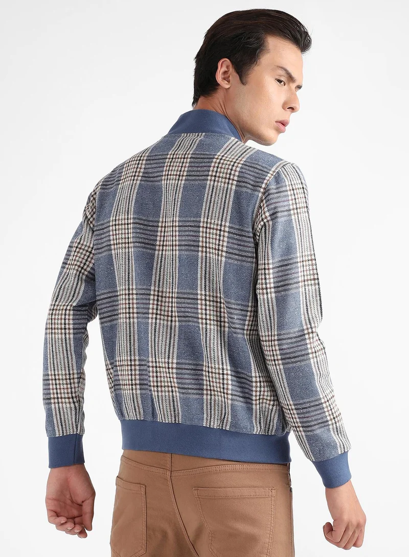 CAHOOT  Men's Icy Blue Tartan Plaid Jacket With Ribbed Hem for Men | Best Price UAE