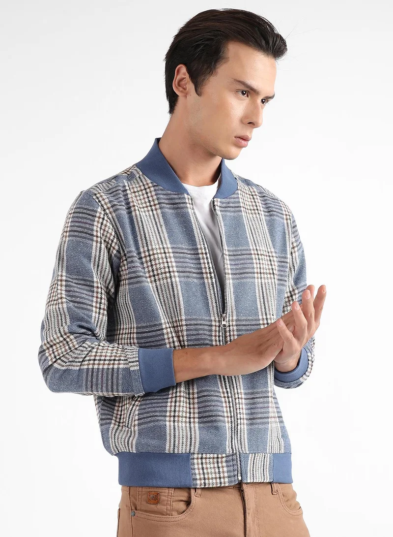 CAHOOT  Men's Icy Blue Tartan Plaid Jacket With Ribbed Hem for Men | Best Price UAE