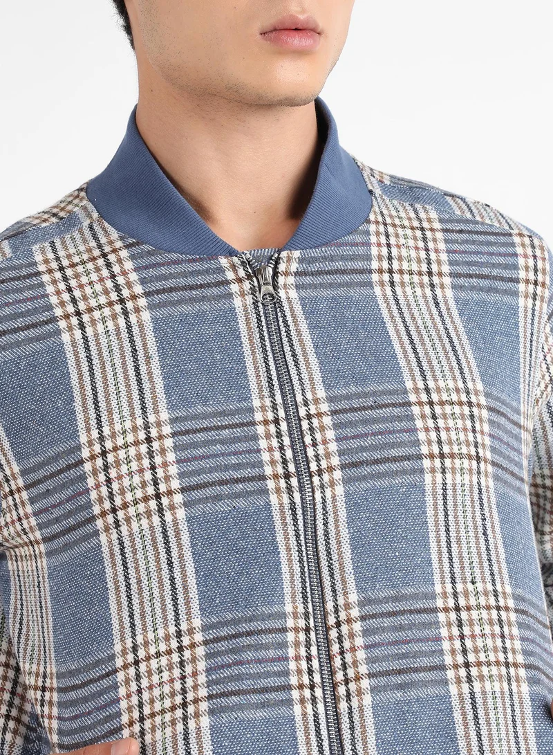 CAHOOT  Men's Icy Blue Tartan Plaid Jacket With Ribbed Hem for Men | Best Price UAE