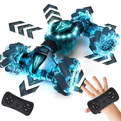 Tecnock Remote Control Car for Boys Girls, 2.4GHz 4WD Gesture Sensing RC Stunt Car Toys - 360° Rotating Double Sided Hand Controlled RC Cars with LED Lights, Gifts for Kids Ages 6-8, 8-12 - Image 1