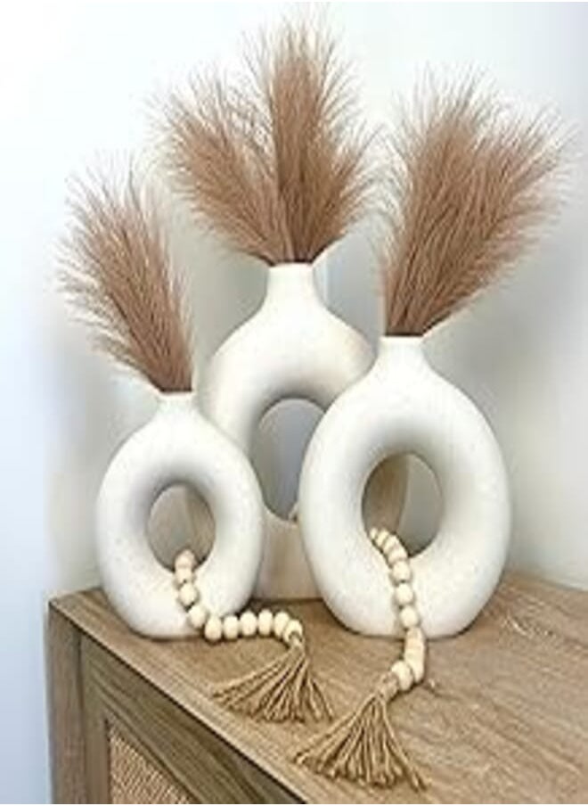 Generic Ceramic Hollow Donut Vase (Set of 3), Boho Decor Vase, Off White Nordic Minimalism Perfect for Coffee Table Gift Dinner Table Shelf Living Room Home Decor - Elevate Your Living Space 