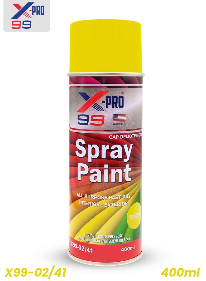 Xpro X-PRO 99 Yellow Spray Paint 400ml - Premium High Gloss, Quick Dry, All-Purpose, Long-Lasting Aerosol for Interior/Exterior Walls, Wood, Metal, Furniture, & Automotive Touch Up | Durable Finish (X99-02/41) - Image 1