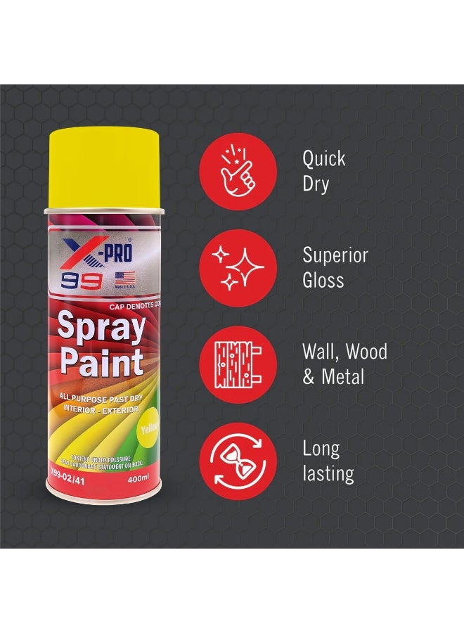 Xpro X-PRO 99 Yellow Spray Paint 400ml - Premium High Gloss, Quick Dry, All-Purpose, Long-Lasting Aerosol for Interior/Exterior Walls, Wood, Metal, Furniture, & Automotive Touch Up | Durable Finish (X99-02/41) - Image 3