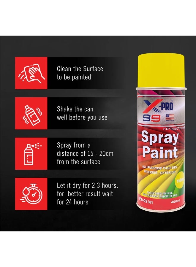 Xpro X-PRO 99 Yellow Spray Paint 400ml - Premium High Gloss, Quick Dry, All-Purpose, Long-Lasting Aerosol for Interior/Exterior Walls, Wood, Metal, Furniture, & Automotive Touch Up | Durable Finish (X99-02/41) - Image 4