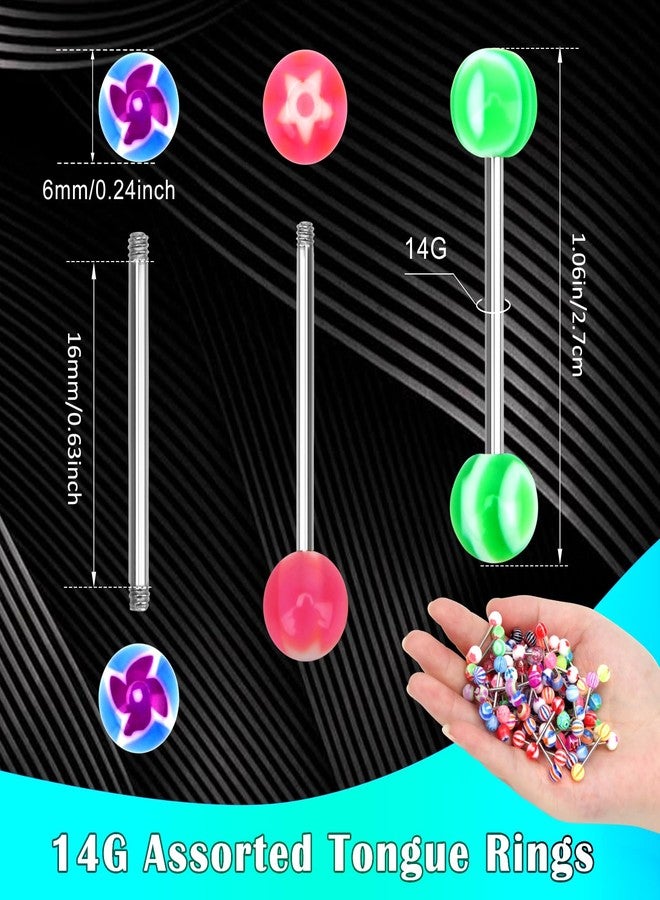 CrazyPiercing 14g Tongue Ring Barbells 150Pcs Wholesale Tongue Rings Assorted Colors for Women Man - Image 2