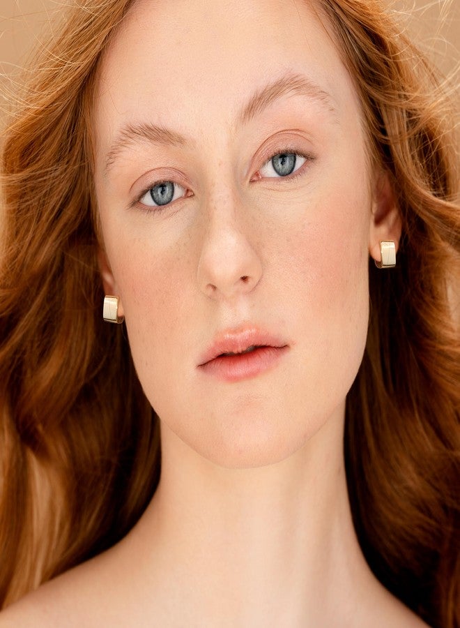 أليكس كرافت أقراط حلقية ذهبية صغيرة مربعة الشكل للنساء، مضادة للحساسية، أقراط حلقية صغيرة من الذهب عيار 14 قيراطًا، أقراط مربعة سميكة لطيفة - Image 2