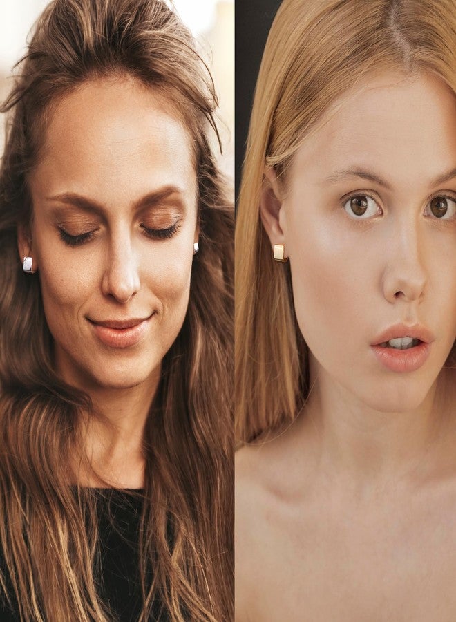 أليكس كرافت أقراط حلقية ذهبية صغيرة مربعة الشكل للنساء، مضادة للحساسية، أقراط حلقية صغيرة من الذهب عيار 14 قيراطًا، أقراط مربعة سميكة لطيفة - Image 3