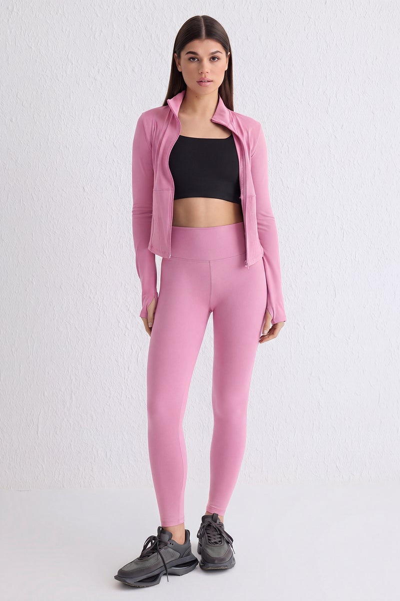 trendyol Pink Soft Brushed Fabric Reflector Print Detailed Full Length Knitted Sports Leggings Thmaw25Ty00020 - Image 2