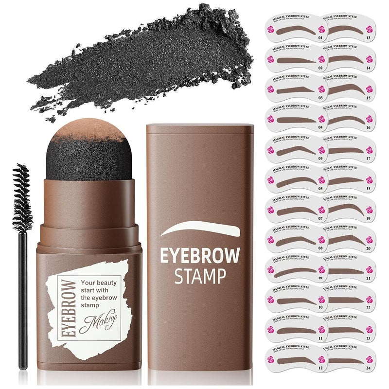 Eyebrow Stamp Stencil Kit  Eye Brow Stencil Kit for Beginners Brow Stencil and Stamp Kit Longlasting SmudgeProof  Waterproof 24 Reusable Eyebrow Shapes Stencils for Perfect Brow Dark Black