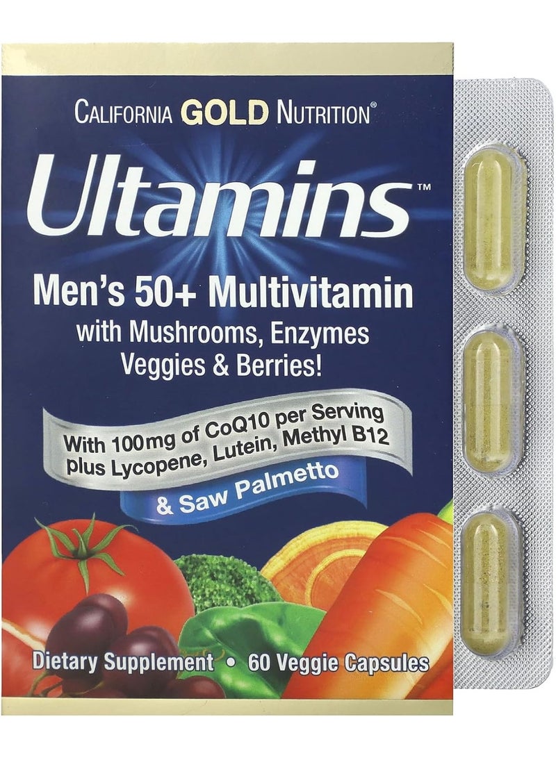 كاليفورنيا جولد نيوتريشن ألتامينز، فيتامينات متعددة للرجال فوق سن الخمسين، 60 كبسولة نباتية