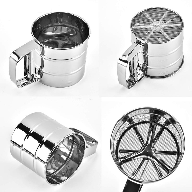Cenbee Cenbee Flour sieve stainless steel material manufacturing,Coffee Sieve Cup,Semi Automatic 2 Cup Sifter for Baking | Fine Mesh Pastry Sieve Cup.  - Image 4