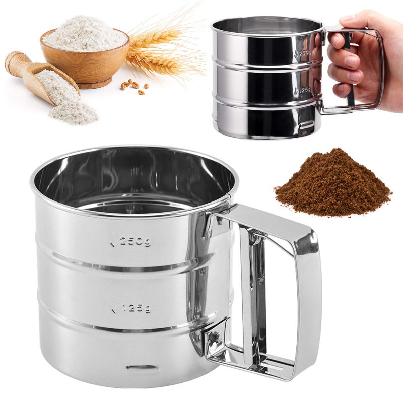 Cenbee Cenbee Flour sieve stainless steel material manufacturing,Coffee Sieve Cup,Semi Automatic 2 Cup Sifter for Baking | Fine Mesh Pastry Sieve Cup.  - Image 1