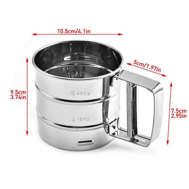 Cenbee Cenbee Flour sieve stainless steel material manufacturing,Coffee Sieve Cup,Semi Automatic 2 Cup Sifter for Baking | Fine Mesh Pastry Sieve Cup.  - Image 2