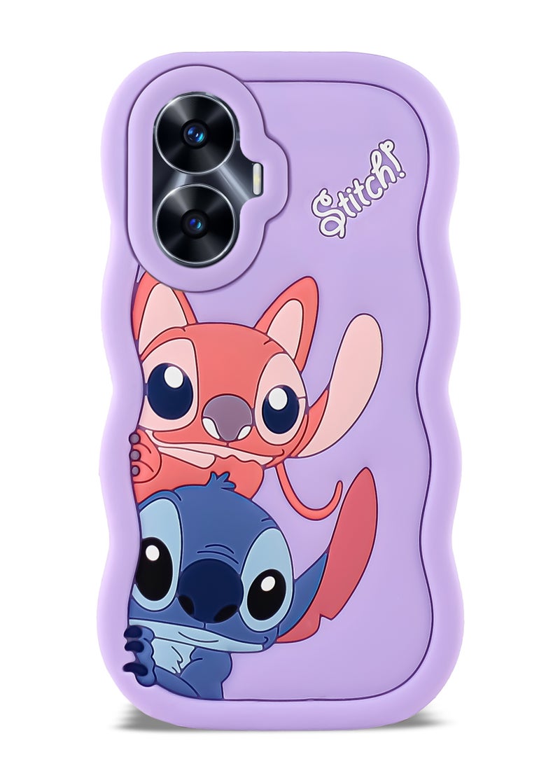 Lilo and Stitch Cartoon 3D Wavy Soft Silicone Phone Case for Realme C55 (Light Purple)