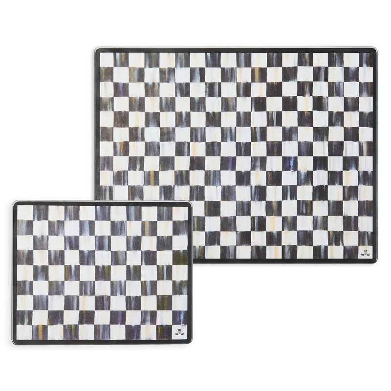 MACKENZIECHILDS Tempered Glass Cutting Board Large Countertop Cutting Board BlackandWhite Courtly Check Set of 2