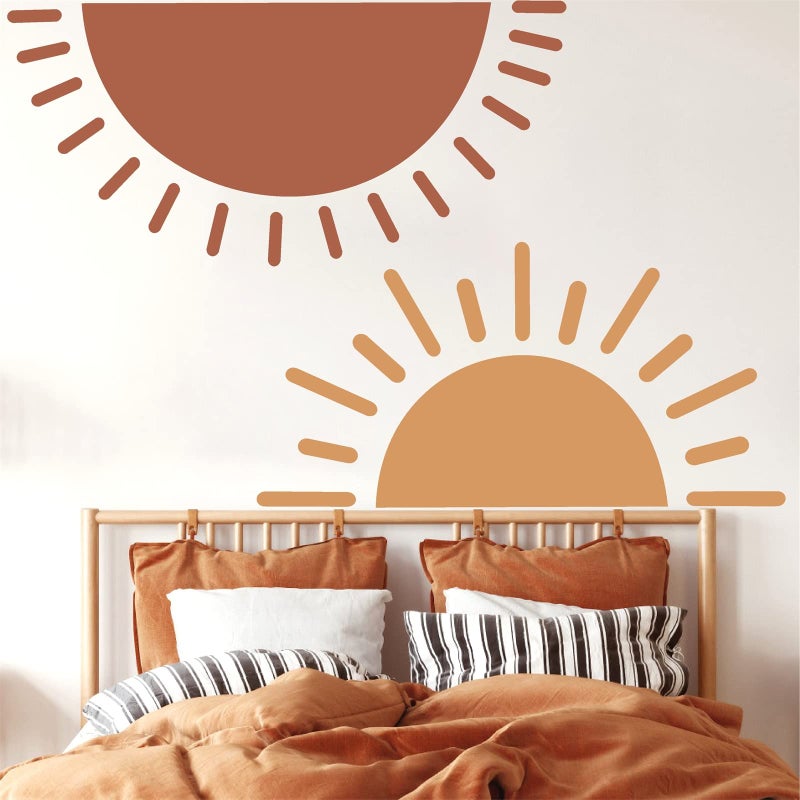 Easma Half Sun Wall Decal Large Wall Decal Sunshine Wall Stickers Baby Room Wall Art Decals Sun Decals for Walls Sunrise Sticker Peel and Stick Headboard Wall Decals for Nursery Kids Bedroom Playroom Decor - Image 1