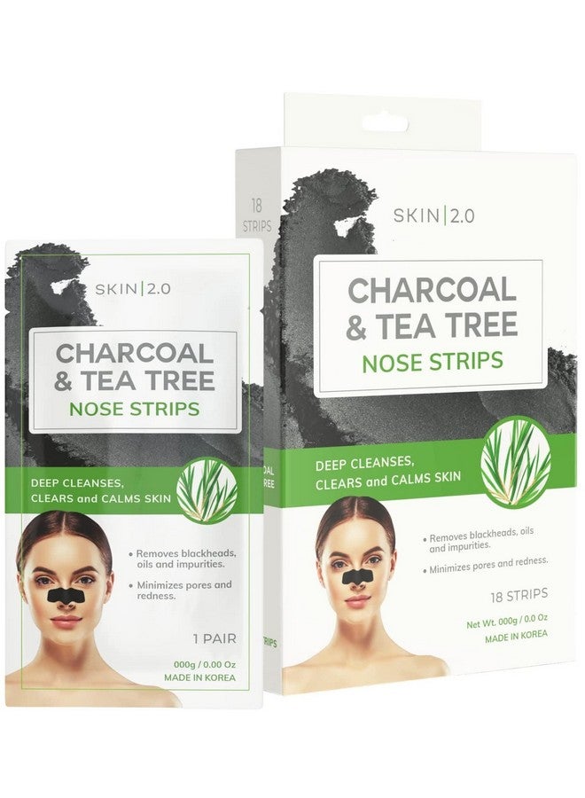 Skin 2.0 Tea Tree And Charcoal Nose Strips Unclogs & Minimizes Pores Removes Oil & Dirt Black Head Remover Pore Strips Cruelty Free Korean Skin Care For All Skin Types 18 Strips - Image 1