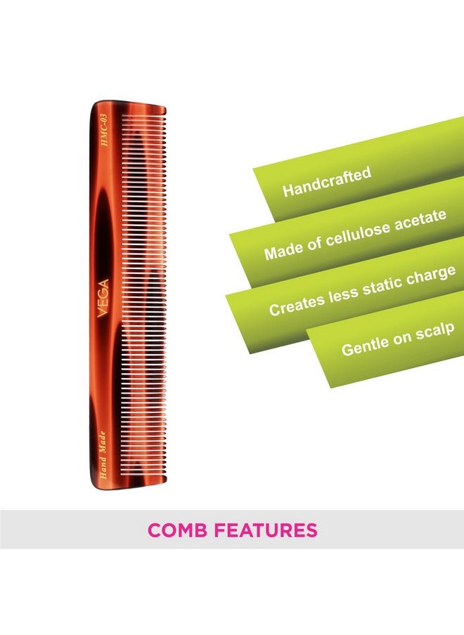 Vega Vega Tortoise All Fine Tooth Dressing Hair Comb ,Handmade, (India's No.1* Hair Comb Brand)For Men and Women, (HMC-03)  - Image 4