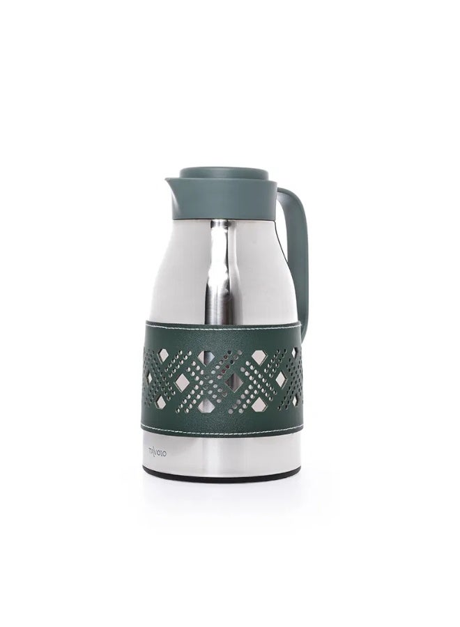 TAVOLO Thermos 1 liter, green leather - Image 1