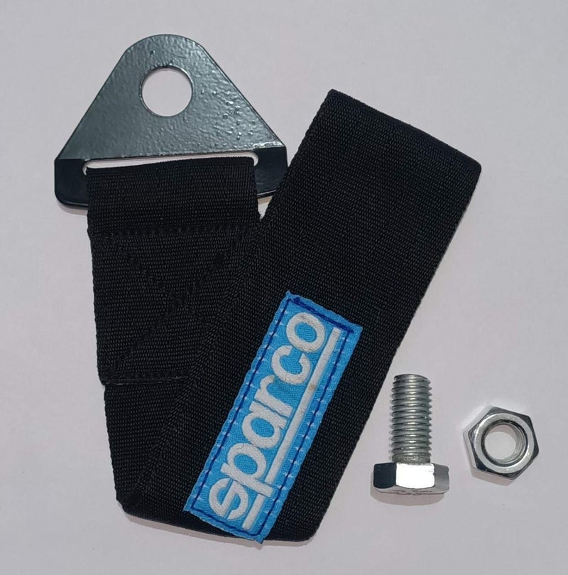 AUTO MT Black SPARCO Tow Belt Strap Universal Front Rear Towing Hook (Nylon, 1000 kg Pull Capacity) - Image 1