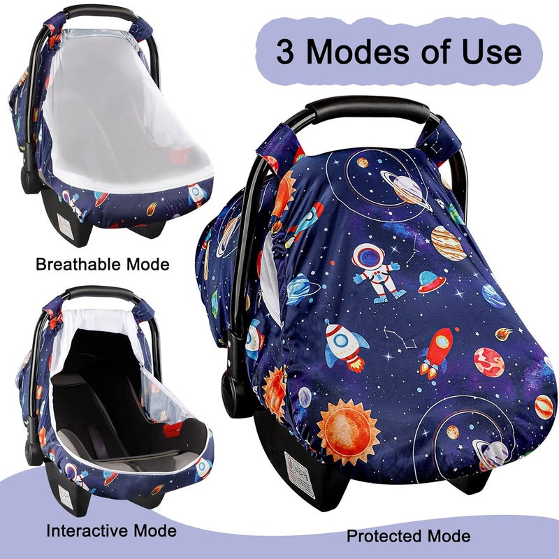 SWESEN Car Seat Covers for Babies Carseat Cover Boy with Zipper Cozy Sun  Summer Cover Infant Car Seat Canopy Carseat Privacy Cover with 2 Layers Space Planet - Image 5