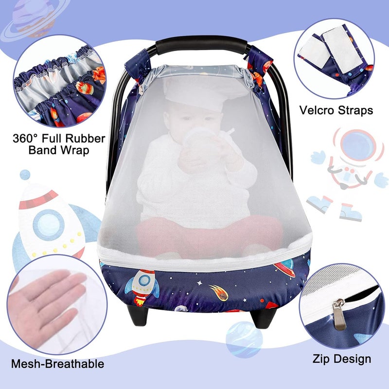 SWESEN Car Seat Covers for Babies Carseat Cover Boy with Zipper Cozy Sun  Summer Cover Infant Car Seat Canopy Carseat Privacy Cover with 2 Layers Space Planet - Image 3