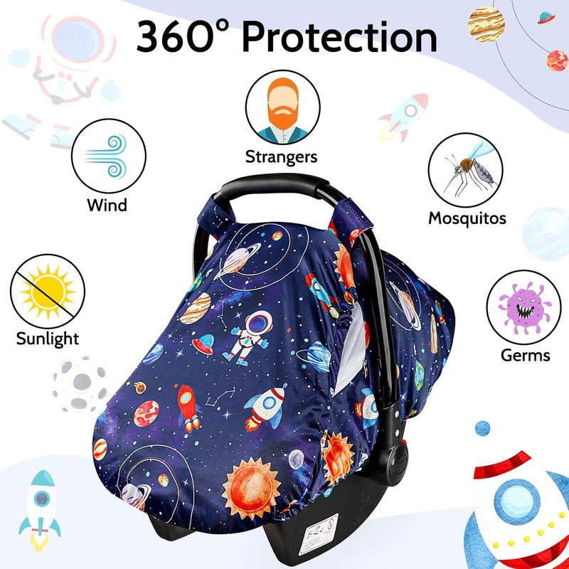 SWESEN Car Seat Covers for Babies Carseat Cover Boy with Zipper Cozy Sun  Summer Cover Infant Car Seat Canopy Carseat Privacy Cover with 2 Layers Space Planet - Image 2