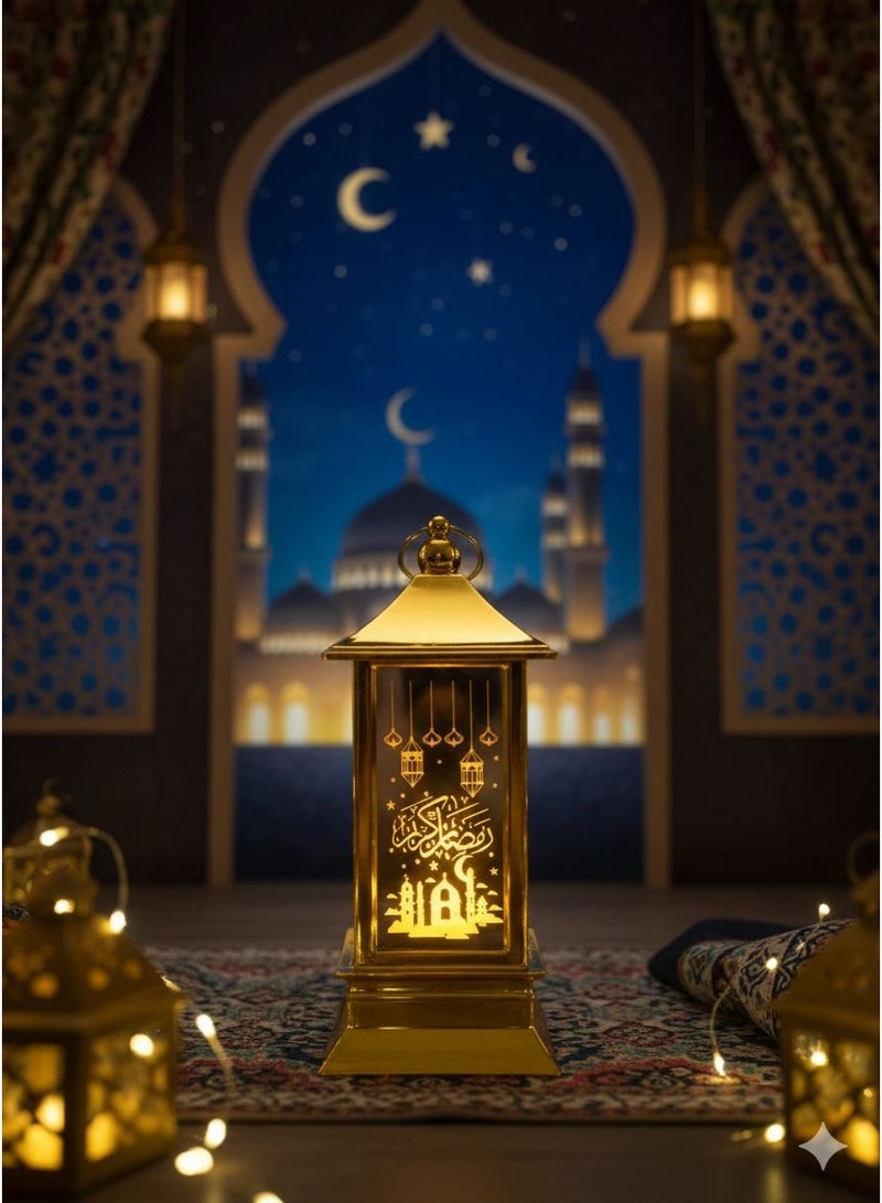 فانوس رمضان المضئ بعليقه  الفانوس المزخرف ديكور فاخر للاحتفال مقاس 13*5 سم ذهبي عدد 2 - Image 1