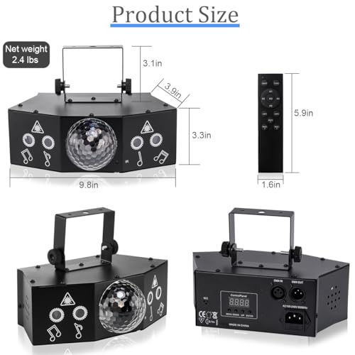 LAUCNPTY DJ Disco Ball Party Lights with DMX512 and Sound Activated, LED Stage Lighting Show Strobe Light for Parties Indoor Dance Wedding Karaoke Bar KTV Club Christmas Halloween Music Rave Lamp - Image 3