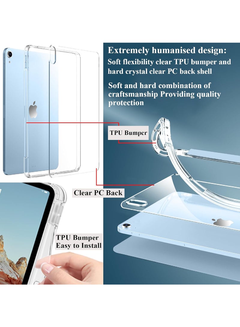 Rock Pow Case for iPad (A16) 11th/10th Generation (2025/2022) with Pencil Holder and Soft TPU Bumper, Clear Transparent Back Shell Slim Stand Shockproof Tablet Cover, Auto Wake/Sleep - Image 3