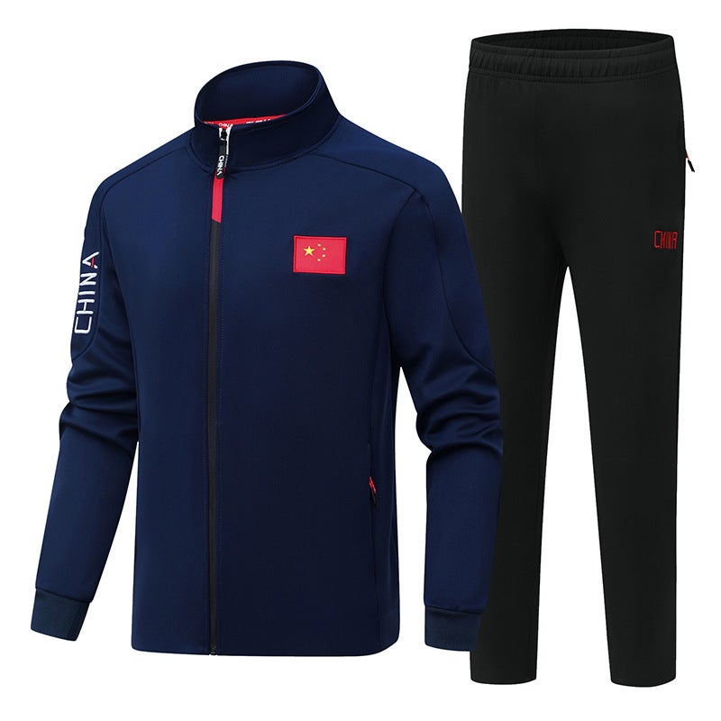 National Fashion Sports And Leisure Suit Men'S Coat Stand Collar Straight Pants Couple Sweater Men'S Pass Code Group Training Clothes - Image 1