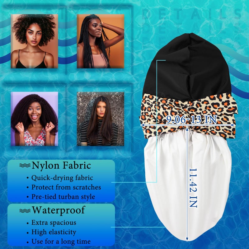 Soulchen 3 Pcs Swim Cap Large Swimming Turban for Women Youth Extra Large Swim Cap for Thick Curly Hair Dreadlocks Weaves Braids Keep Hair Dry - Image 3