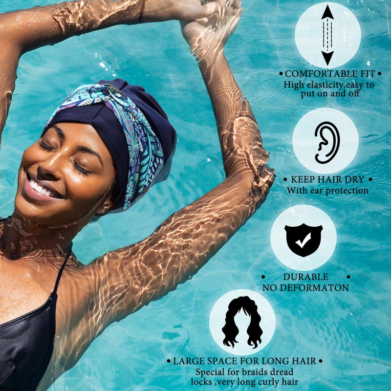Soulchen 3 Pcs Swim Cap Large Swimming Turban for Women Youth Extra Large Swim Cap for Thick Curly Hair Dreadlocks Weaves Braids Keep Hair Dry - Image 4