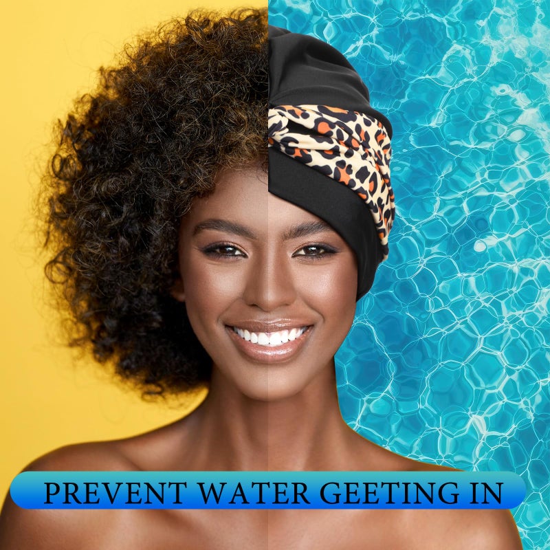 Soulchen 3 Pcs Swim Cap Large Swimming Turban for Women Youth Extra Large Swim Cap for Thick Curly Hair Dreadlocks Weaves Braids Keep Hair Dry - Image 2