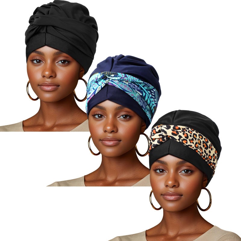 Soulchen 3 Pcs Swim Cap Large Swimming Turban for Women Youth Extra Large Swim Cap for Thick Curly Hair Dreadlocks Weaves Braids Keep Hair Dry - Image 1
