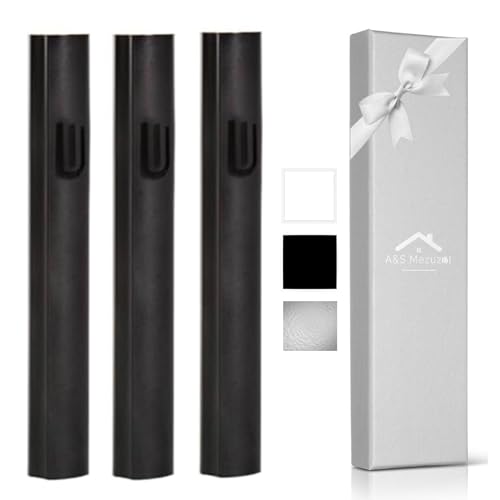 A&S Mezuzot Aluminum Mezuzah Case with Modern Shin Design Waterproof Self Stick Judaica Door Mezuza for 12cm-5inches Scroll Home Blessing Cover (3 Pieces, Black) - Image 1