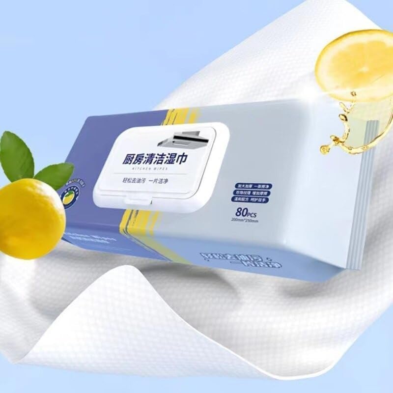 ELISCO 80 pcs Kitchen Cleaning Wipes Strong Decontamination Kitchen Wipes Disposable Kitchen Wet Wipes Household Cloth Towel For Removing Grease Stains And Cleaning Glass Table Wet Tissue Wipes - Image 2