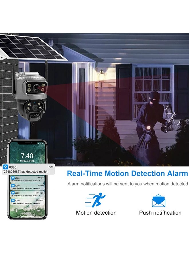 Solar Camera Dual Lens 4G Camera Solar PIR Human Detection Night Vision Waterproof Security Video IP Camara 4K Battery CCTV Monitor
