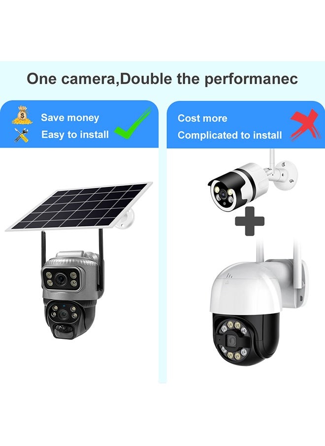 Solar Camera Dual Lens 4G Camera Solar PIR Human Detection Night Vision Waterproof Security Video IP Camara 4K Battery CCTV Monitor