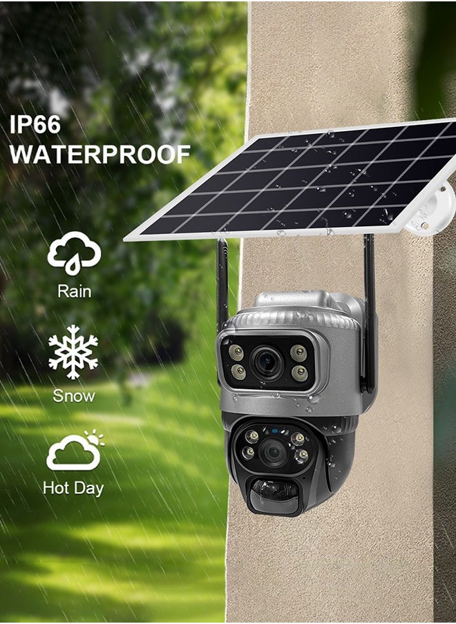 Solar Camera Dual Lens 4G Camera Solar PIR Human Detection Night Vision Waterproof Security Video IP Camara 4K Battery CCTV Monitor