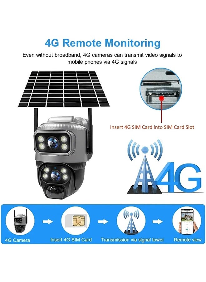 Solar Camera Dual Lens 4G Camera Solar PIR Human Detection Night Vision Waterproof Security Video IP Camara 4K Battery CCTV Monitor