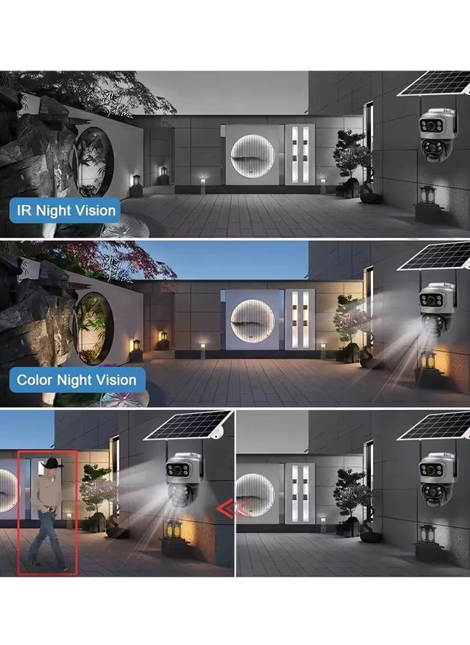 Solar Camera Dual Lens 4G Camera Solar PIR Human Detection Night Vision Waterproof Security Video IP Camara 4K Battery CCTV Monitor