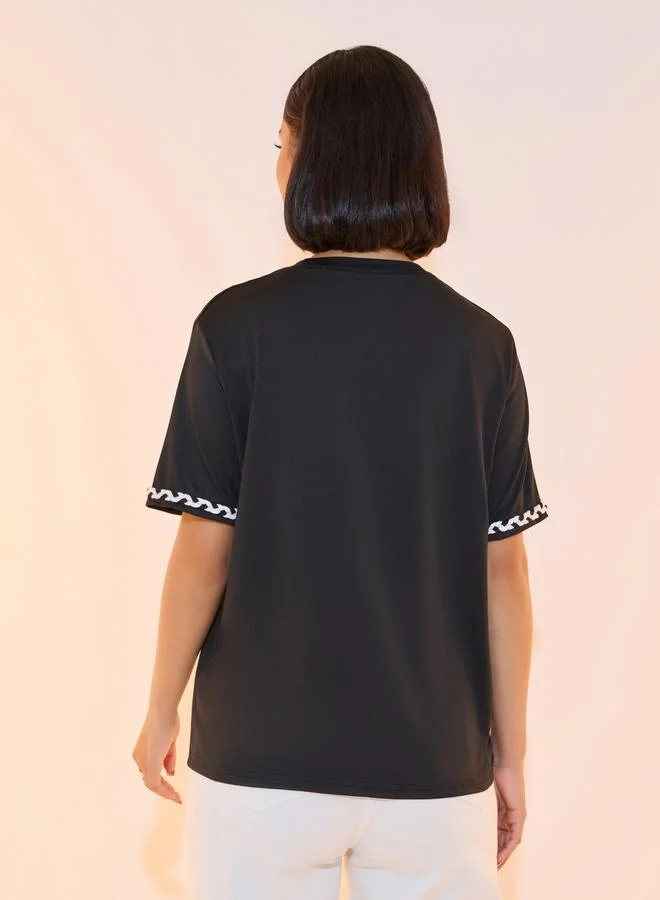 Take Two Braided Trim Detail Round Neck T-shirt