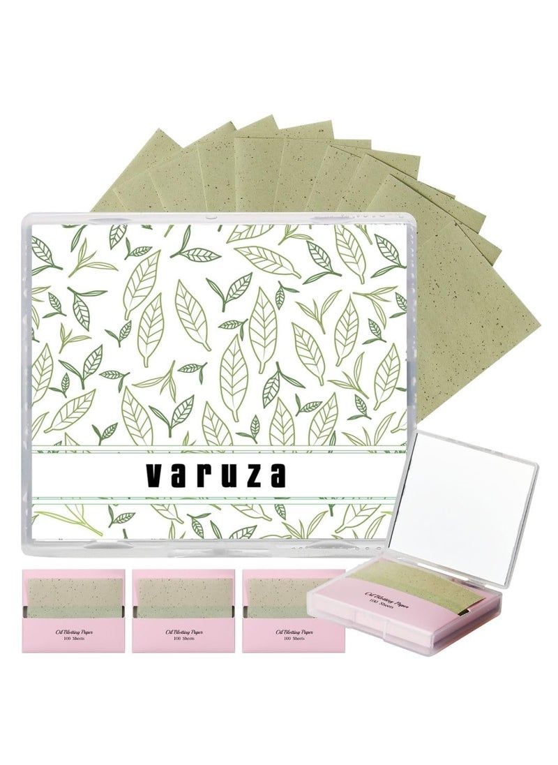 VARUZA - 400 Counts  Mirror Case Green Tea Natural Oil Blotting Sheets for Face with Mirror Case and Refills - Image 1