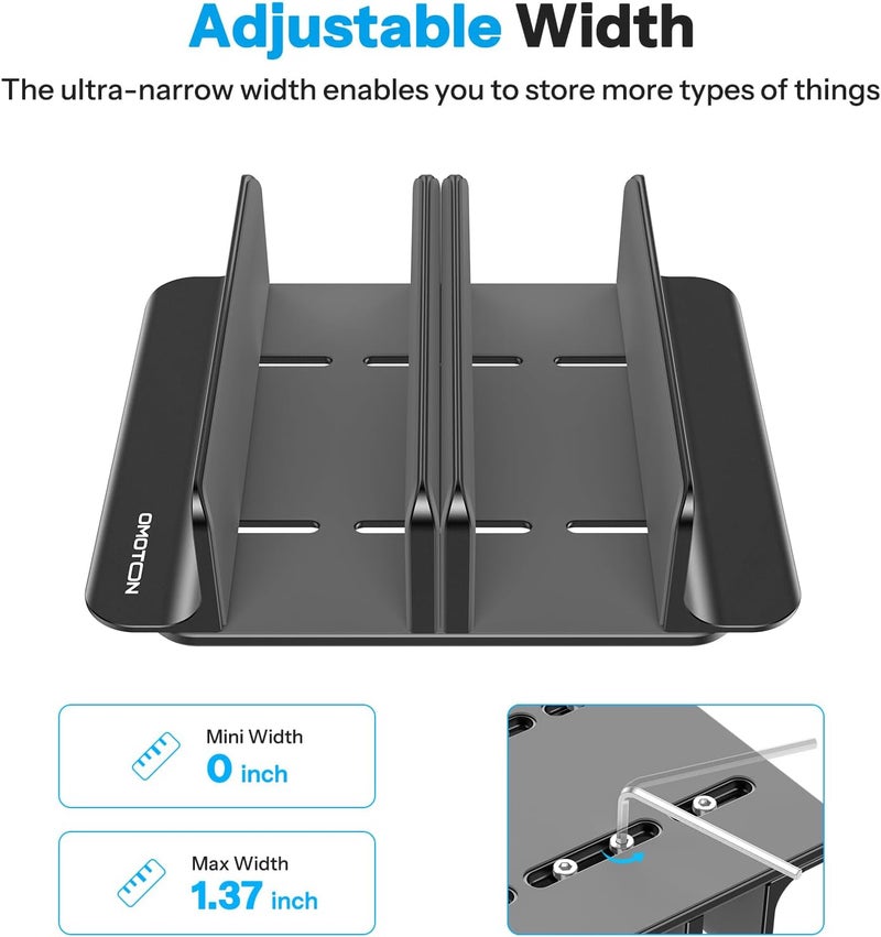 Omoton 3-Slot Vertical Laptop Stand, Desktop Aluminum Stand for MacBook with Adjustable Dock Size, Fits All MacBook, Surface, Chromebook and Gaming Laptops (Up to 17.3 inches), Black - Image 2
