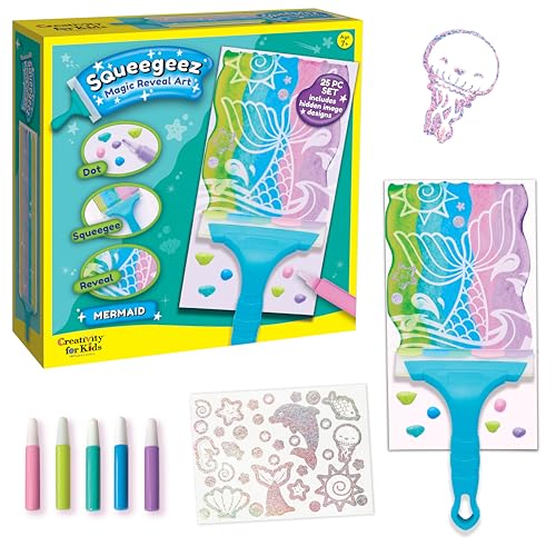 Creativity for Kids Squeegeez Magic Reveal Craft Kit: Mermaid - Dot Painting Art Kits for Kids, Cool Mermaid Gifts for Girls and Boys (Ages 7+) - Image 1