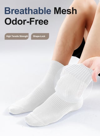 Men's Mid-Crew Cotton Socks with 10A Antibacterial & Breathable Mesh - 100% Cotton, Seamless Toe Design for All-Day Comfort (5-Pack,Pure White) - view 5