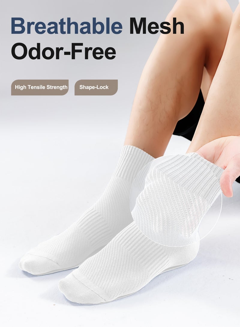 infino جوارب رجالية من القطن متوسطة الطول بمقاس 10A، مضادة للبكتيريا وشبكة تنفس - 95% قطن، تصميم بدون خياطة في منطقة الأصابع لراحة طوال اليوم (عبوة من 5 أزواج، أبيض نقي) - Image 5